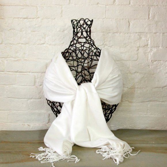 Oussum Ladies White Soft Silky Scarf With Fringe Scarves for Women Gifts - Picture 2 of 6